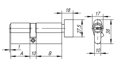 Цилиндровый Ajax (Аякс) механизм (AX202/110) AX2002Knob110 (50+10+50) CP хром с вертушкой фото 2